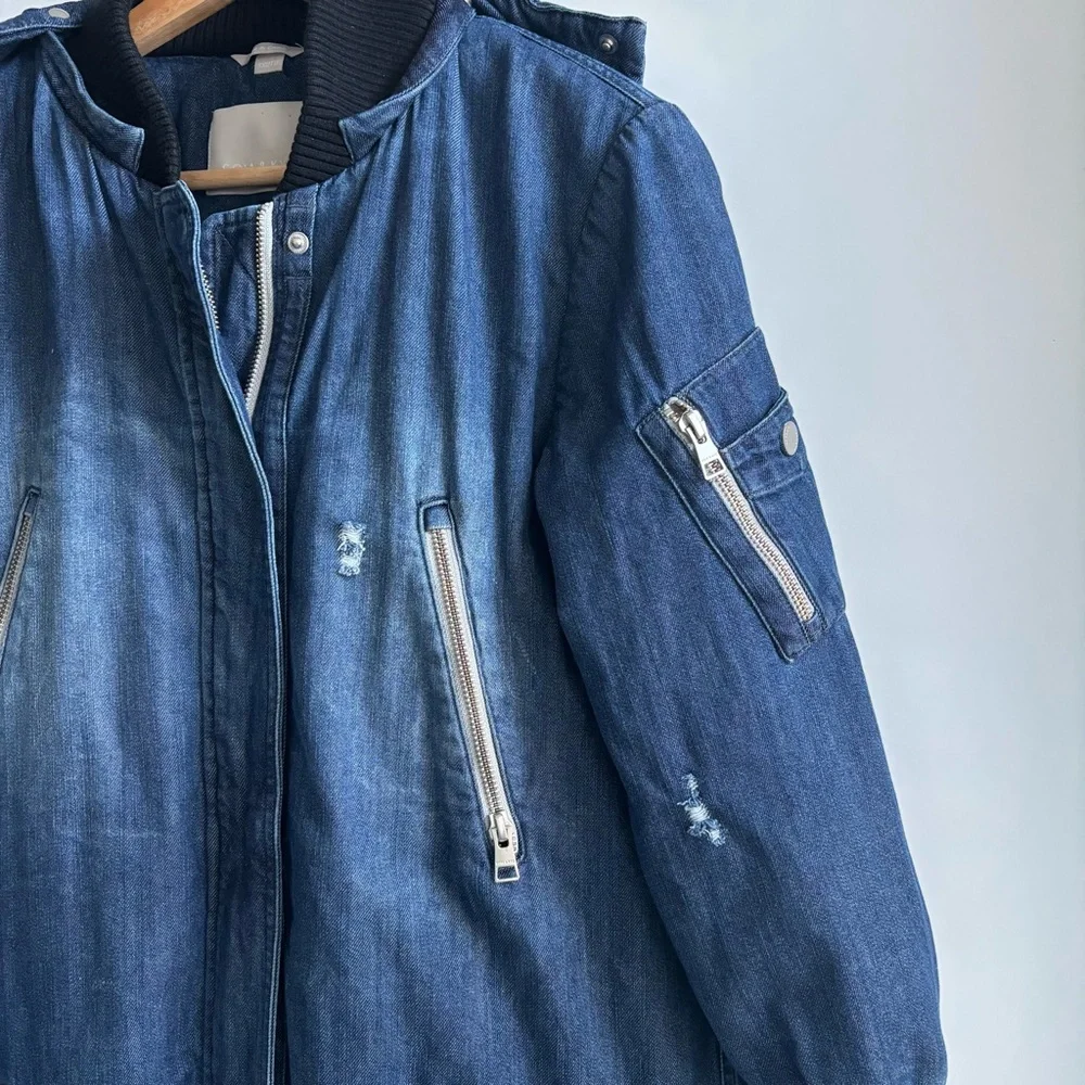 Soia & Kyo Reese Hooded Coat Jacket Blue Denim Coat Size XXS/2 Can Fits to Small - Picture 10 of 17